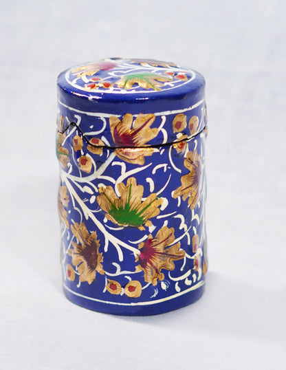 Handmade Kashmir Papier-Mâché Toothpick Holder — Hand-Painted Design | Ø 4 cm × 7 cm (H)