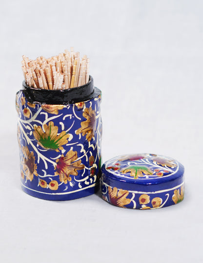 Handmade Kashmir Papier-Mâché Toothpick Holder — Hand-Painted Design | Ø 4 cm × 7 cm (H)