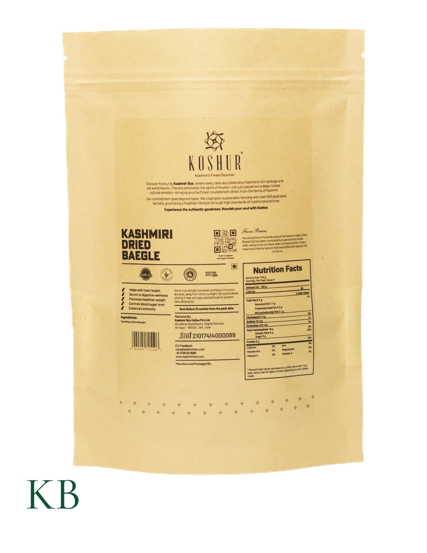 Koshur - Kashmiri Dried Baegle | Fava Beans | Unpolished Pulses | Plant Protein and Fibre Rich | Dried Beans &amp; Pulses - Kashmir Box