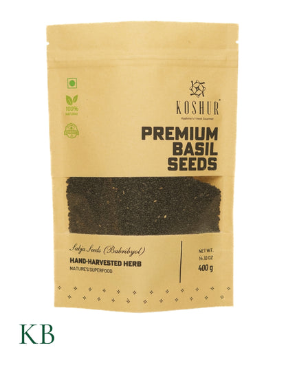 Koshur - Premium Basil Seeds| Sabja | Babri byol | Tukmaria Seeds | Superfood Coolant  | Rich Dietary Fibre and Omega 3 | Best for Weight Management - Kashmir Box