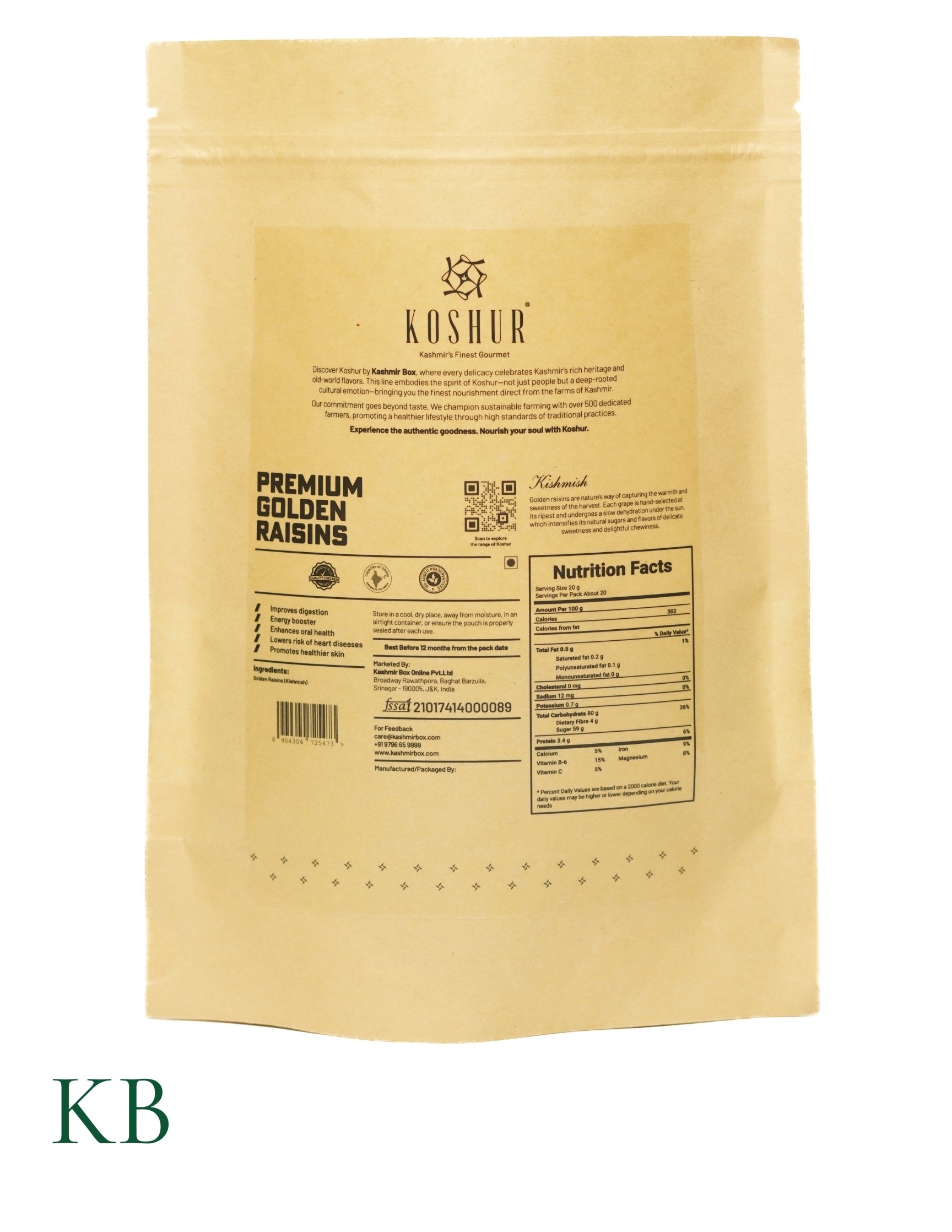 Koshur -  Premium Golden Raisins | Yellow Kismis | Dehydrated Sweet Grapes | Nuts and Fruits | Seedless Raisins | Natural Potassium - Kashmir Box