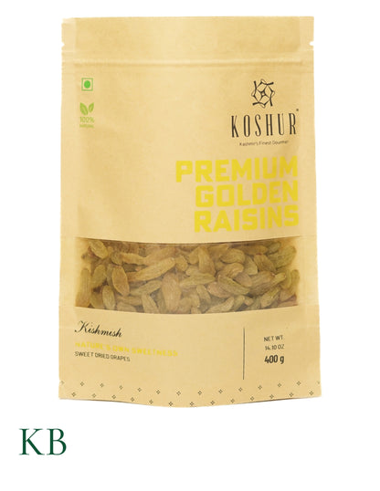 Koshur -  Premium Golden Raisins | Yellow Kismis | Dehydrated Sweet Grapes | Nuts and Fruits | Seedless Raisins | Natural Potassium - Kashmir Box