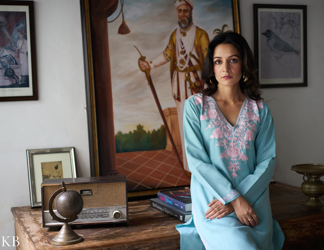 Nigeen Kashmiri Aari Sky Blue Co-ord Set - Kashmir Box