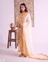 Yellow Cotton Satin Suit Set with Fine Aari Embroidery & Organza Dupatta — Bulbul Collection | Kashmiri Summer Festive Wear - Kashmir Box