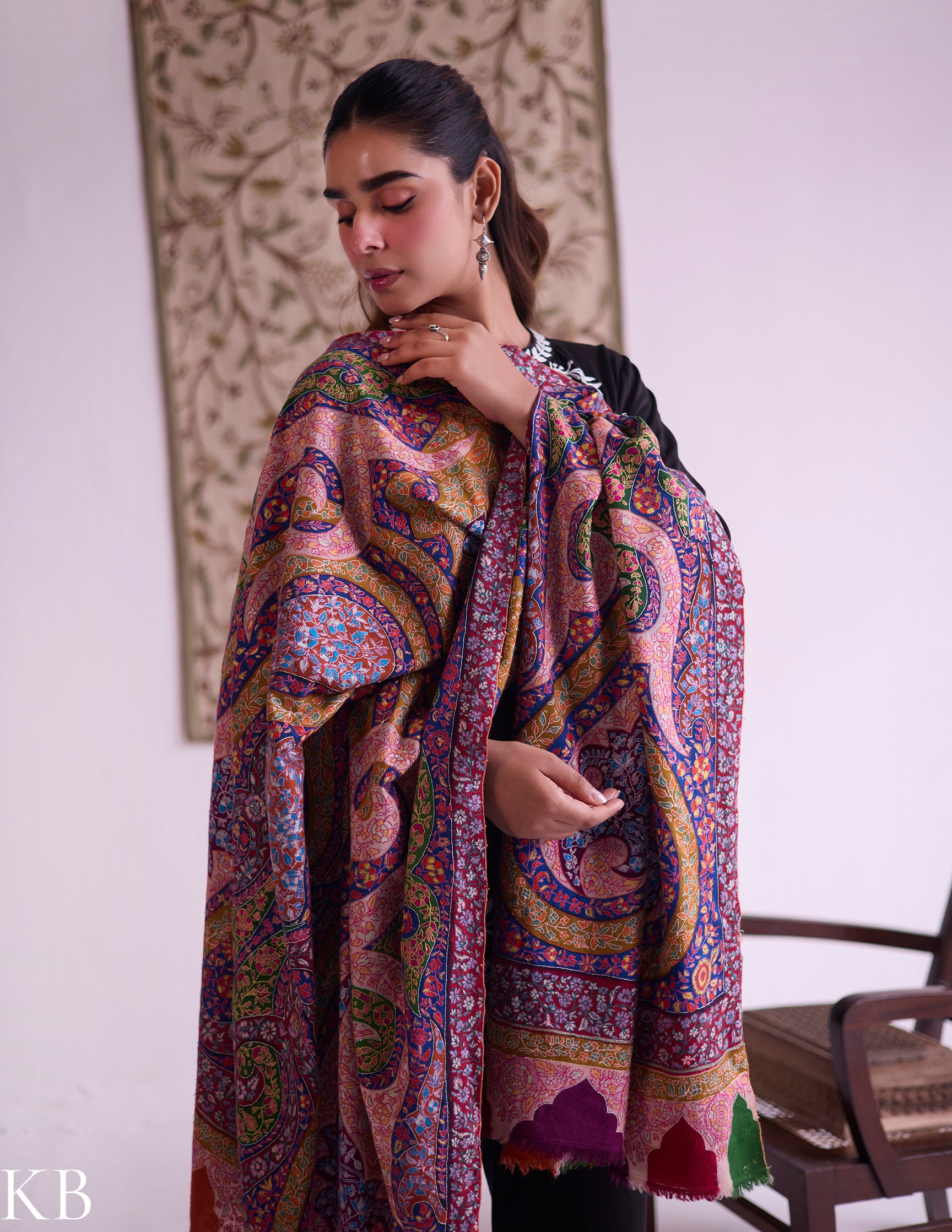 Kashmiri Handwoven Pashmina Jamawar Sozni Shawl – Multicoloured Paisley | Handwoven Heritage - Kashmir Box