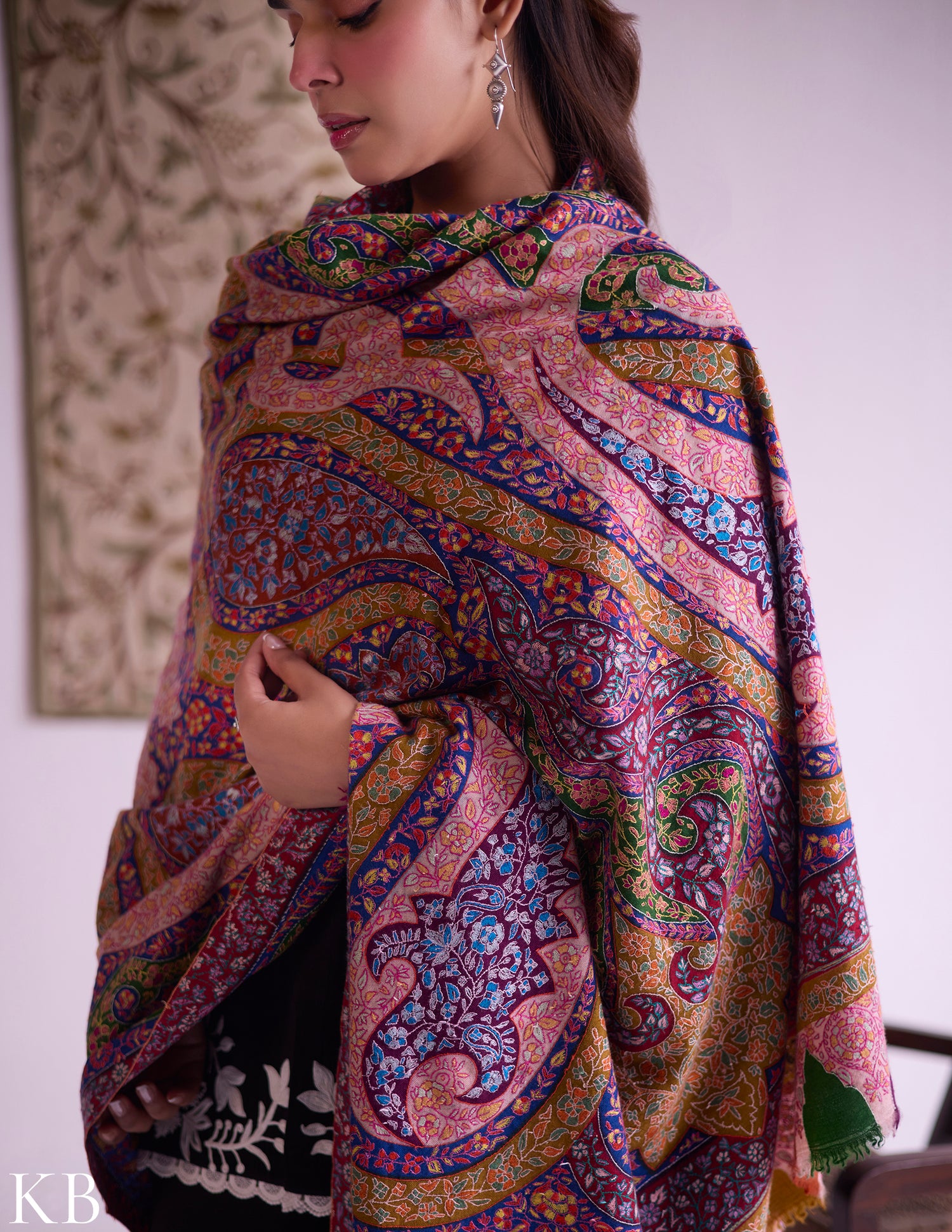 Kashmiri Handwoven Pashmina Jamawar Sozni Shawl – Multicoloured Paisley | Handwoven Heritage - Kashmir Box