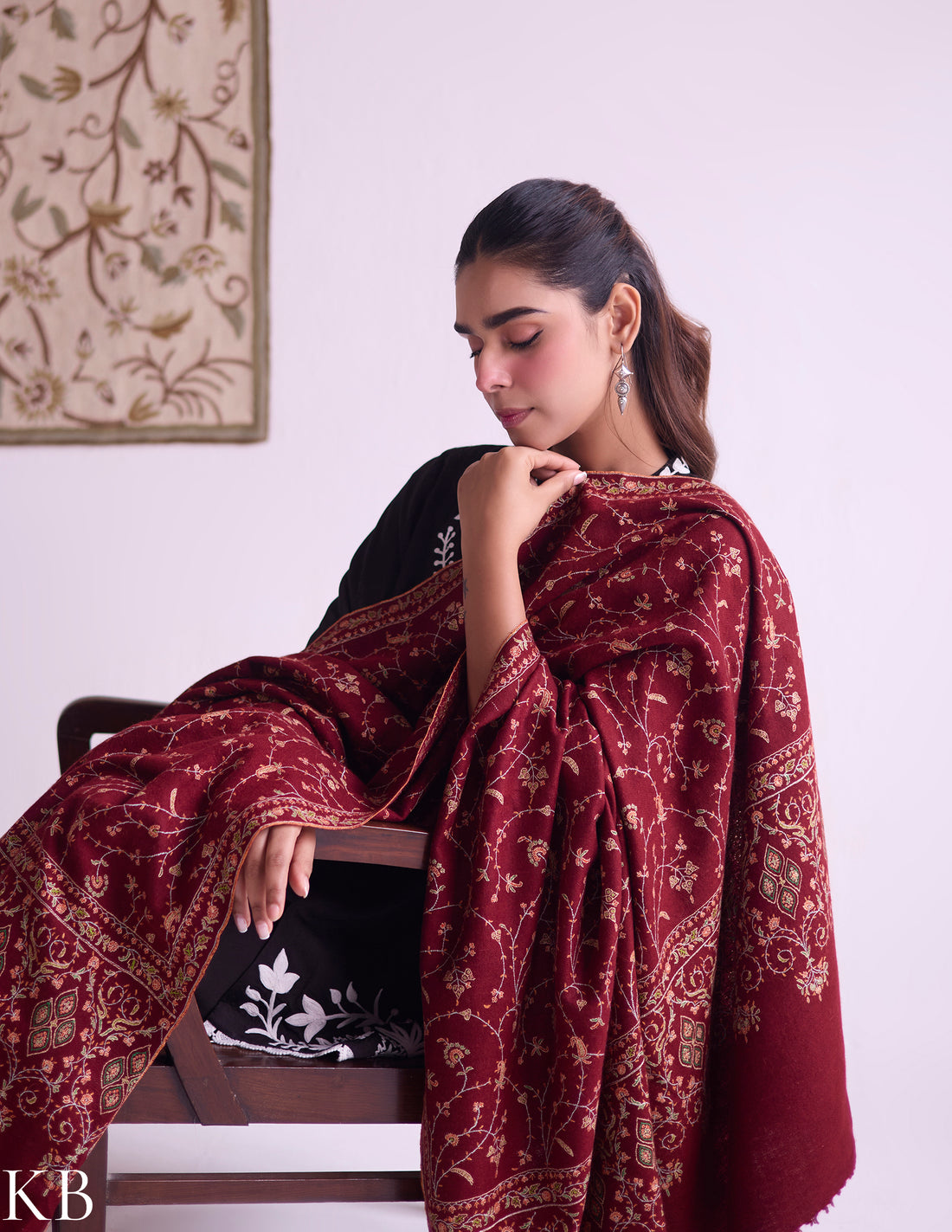 Kashmiri Handwoven Pashmina Jaali Sozni Shawl – Maroon | Handwoven Heritage - Kashmir Box
