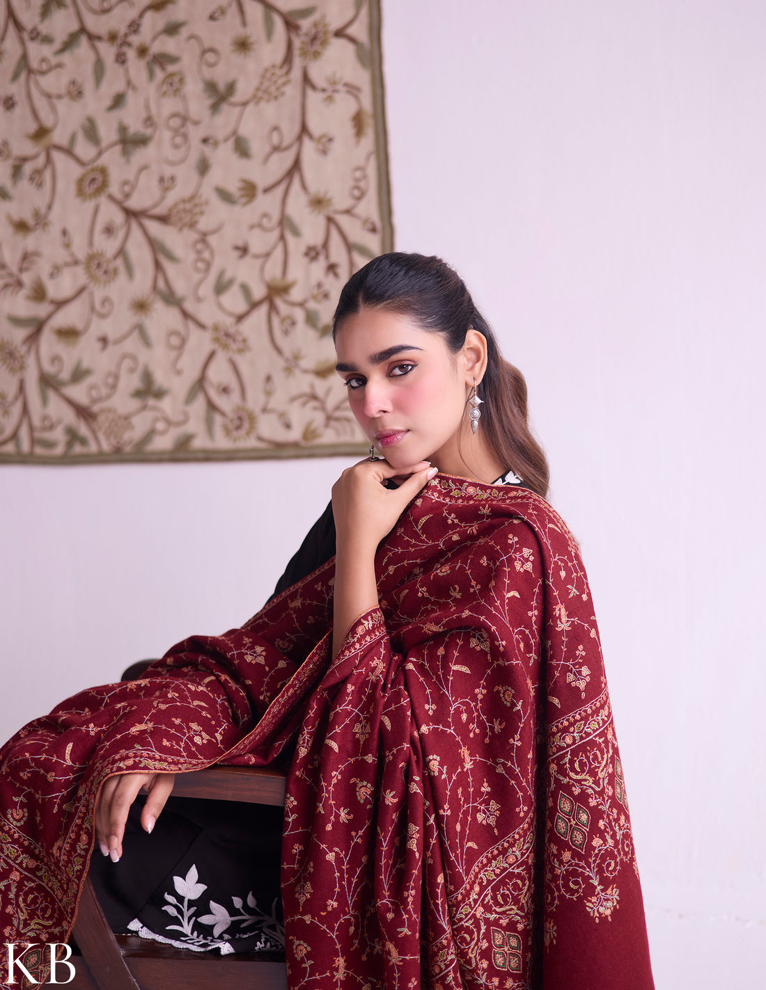 Kashmiri Handwoven Pashmina Jaali Sozni Shawl – Maroon | Handwoven Heritage - Kashmir Box