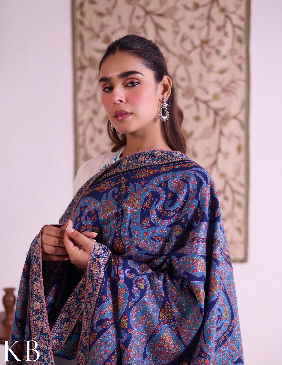 Kashmiri Handwoven Pashmina Jamawar Sozni Shawl – Blue Paisley | Handwoven Heritage - Kashmir Box