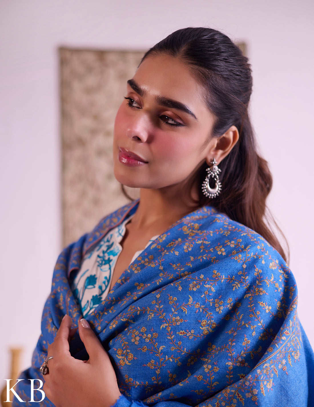 Kashmiri Handwoven Pashmina Jaali Sozni Shawl – Sky Blue | Handwoven Heritage - Kashmir Box