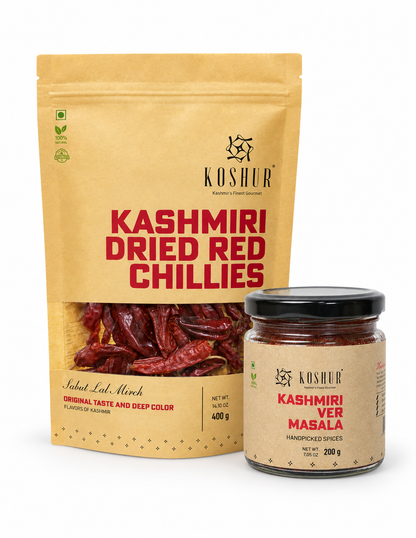 Koshur Kashmiri Dried Red Chillies &amp; Ver Masala Combo