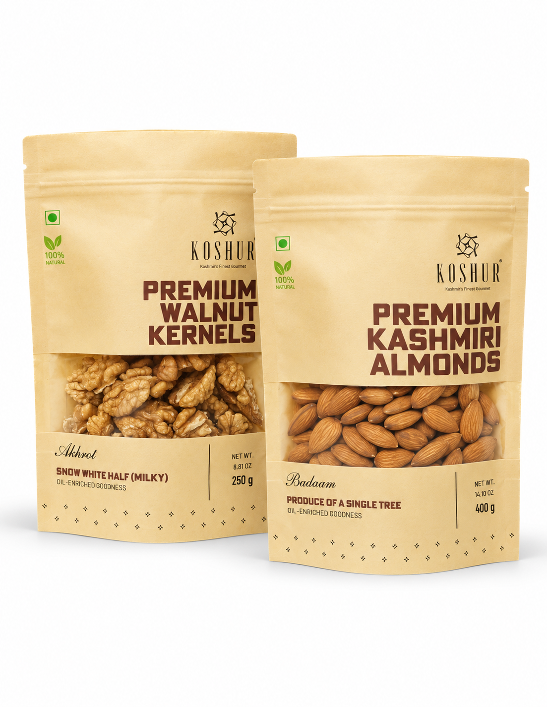 Koshur Premium Kashmiri Almonds &amp; Walnut Kernels Combo