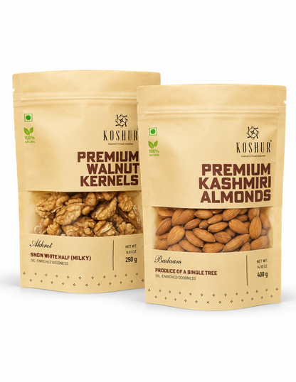 Koshur Premium Kashmiri Almonds &amp; Walnut Kernels Combo