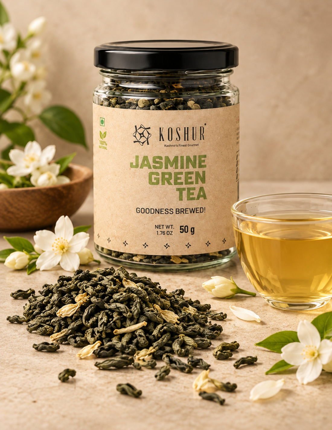 Jasmine Green Tea | Mogra Chai | Best Herbal Tea | Green Tea Leaves | Pure Flower Tea | 100% Natural Jasmine Buds | Calming Tea | Natural Calmer  (50 g)