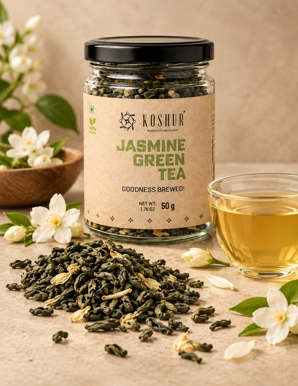 Jasmine Green Tea | Mogra Chai | Best Herbal Tea | Green Tea Leaves | Pure Flower Tea | 100% Natural Jasmine Buds | Calming Tea | Natural Calmer  (50 g)