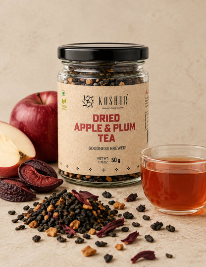 Dried Apple &amp; Plum Tea | Meva Chai  | Herbal Fruit Tea  | Dried Fresh Fruits | Black Tea Leaves | Wellness Tea | Kashmiri Apples and Plums (50 g)