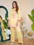 Mustard–Pink Modal Satin Coord Set with Fine Aari Embroidery — Bulbul Collection | Kashmiri Summer Festive Wear - Kashmir Box