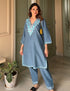 Slate Blue Kashmiri Aari Embroidered Ruby Cotton Co-ord Set for Women | Bahaar Collection 2025 - Kashmir Box
