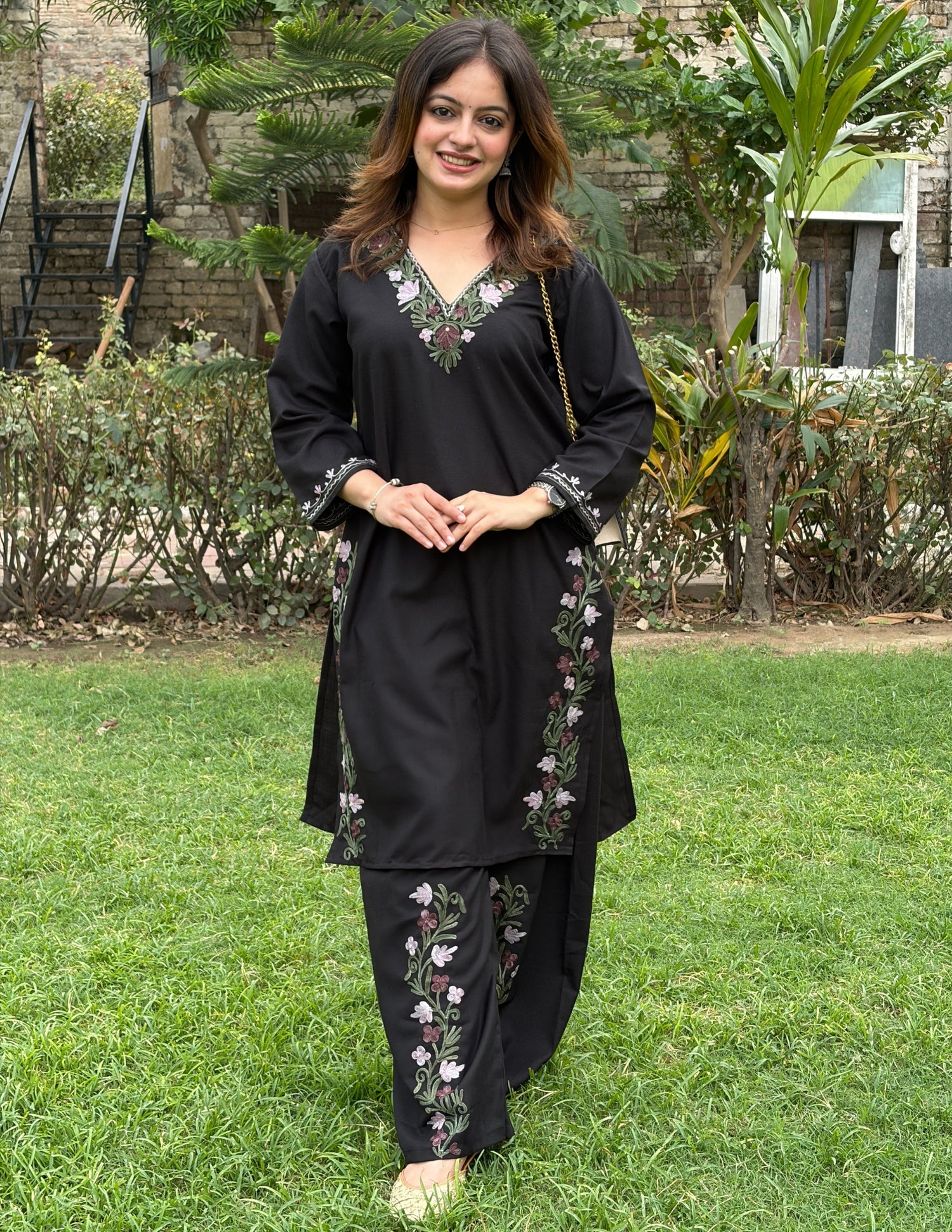 Black Kashmiri Aari Embroidered Cotton Co-ord Set for Women | Office &amp; Casual Ethnic Wear