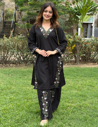 Black Kashmiri Aari Embroidered Cotton Co-ord Set for Women | Office &amp; Casual Ethnic Wear