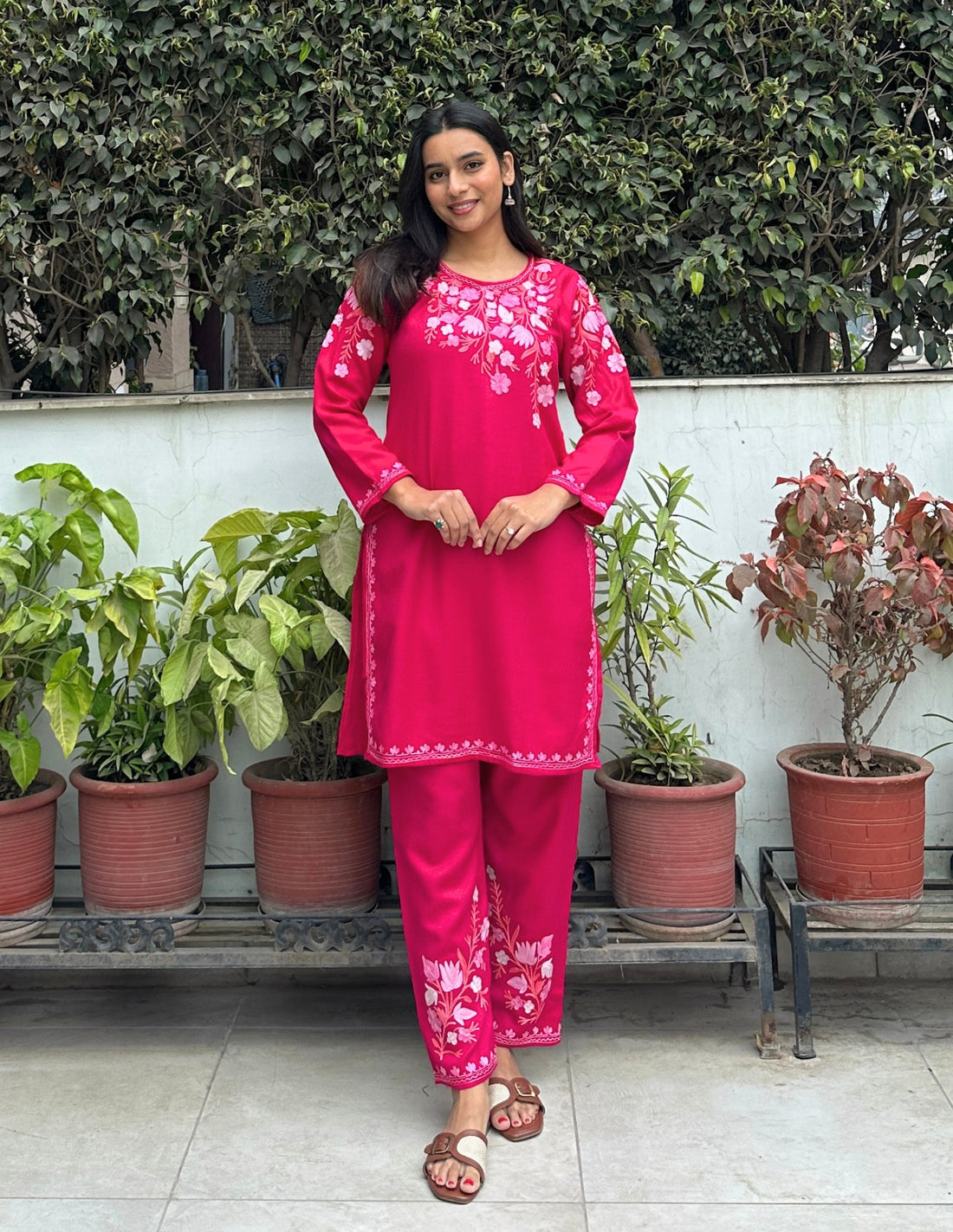 Kashmiri Baby Pink Aari Embroidered Woollen Coordset – Pink | Elegant Winter Wear