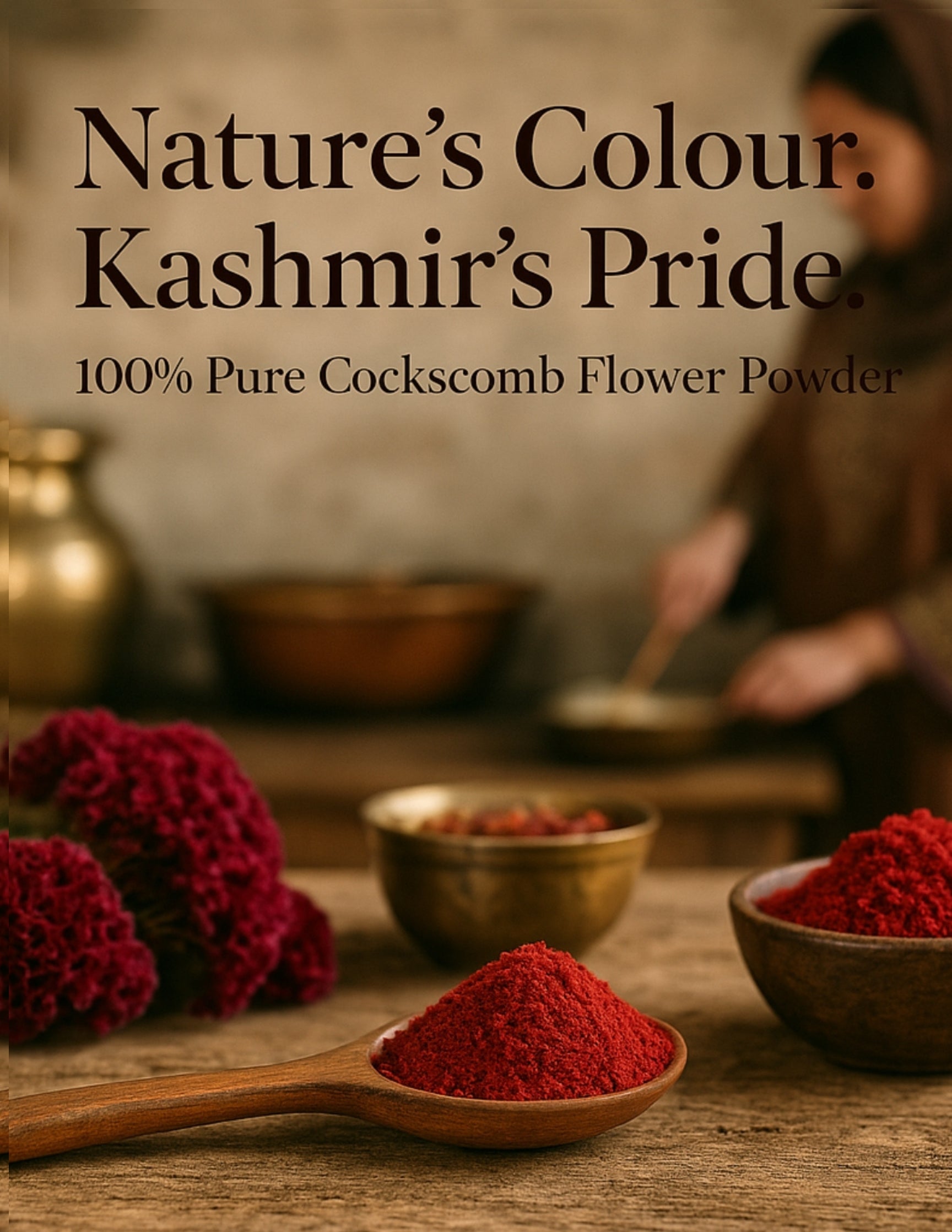 Koshur - Kashmiri Mawal Powder | Cockscomb Flower Powder | Spices and Herbs | Natural Food Color | Natural Flavor (90 g)
