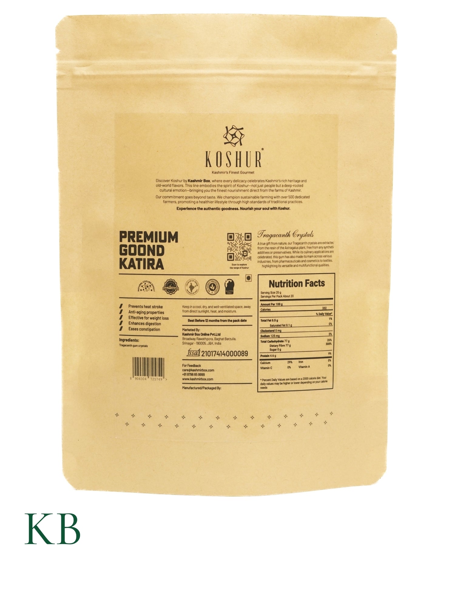 Koshur - Premium Goond Katira | Tragacanth Crystals | Herbs | Edible Gum | Natural Coolant | Best Superfood - Kashmir Box