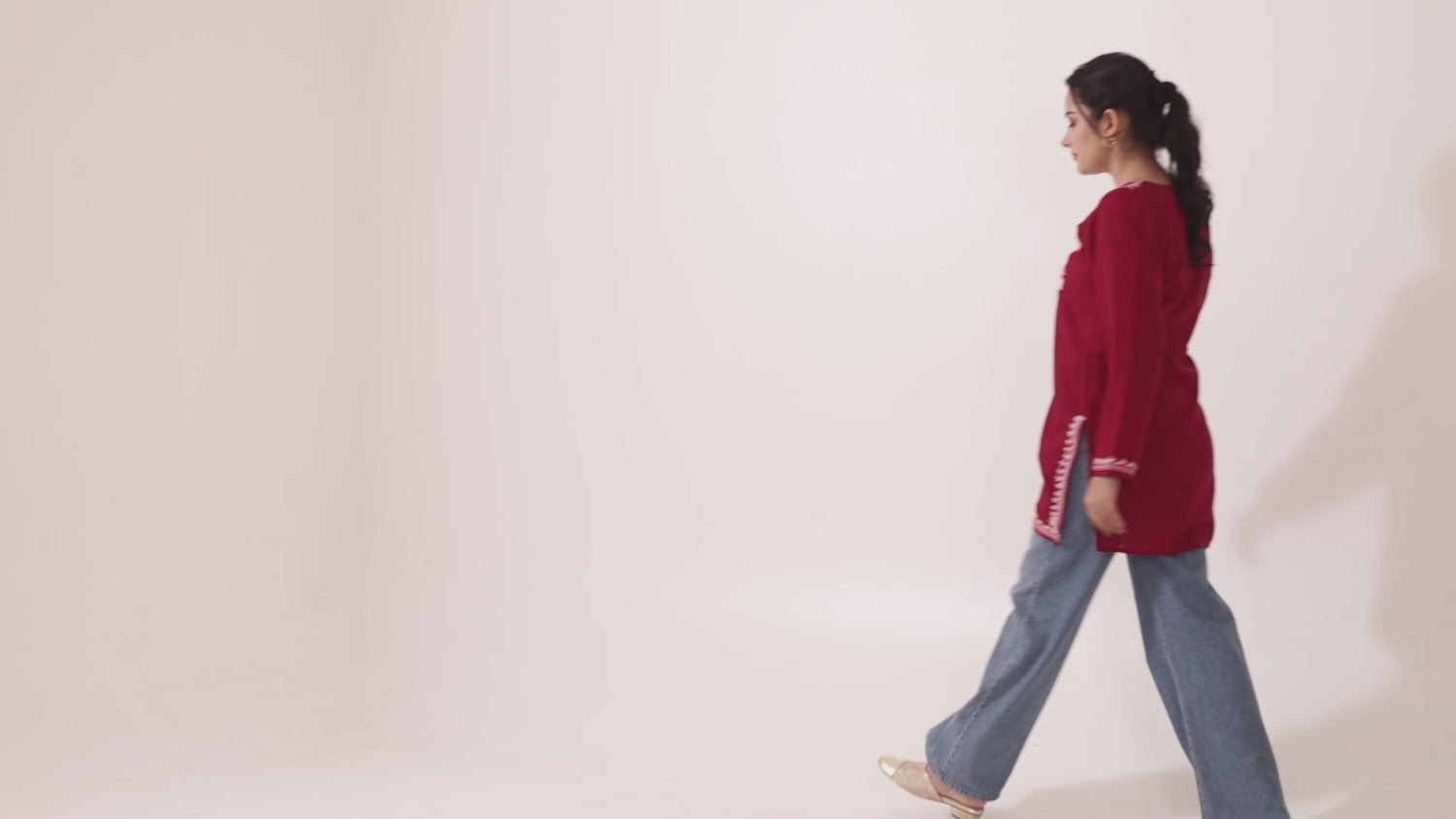 Blush Aari Embroidery Maroon Cotton Top