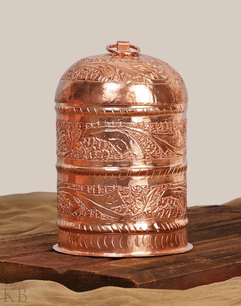 Vine Engraved Copper Spice Box (Set of 6) - KashmirBox.com