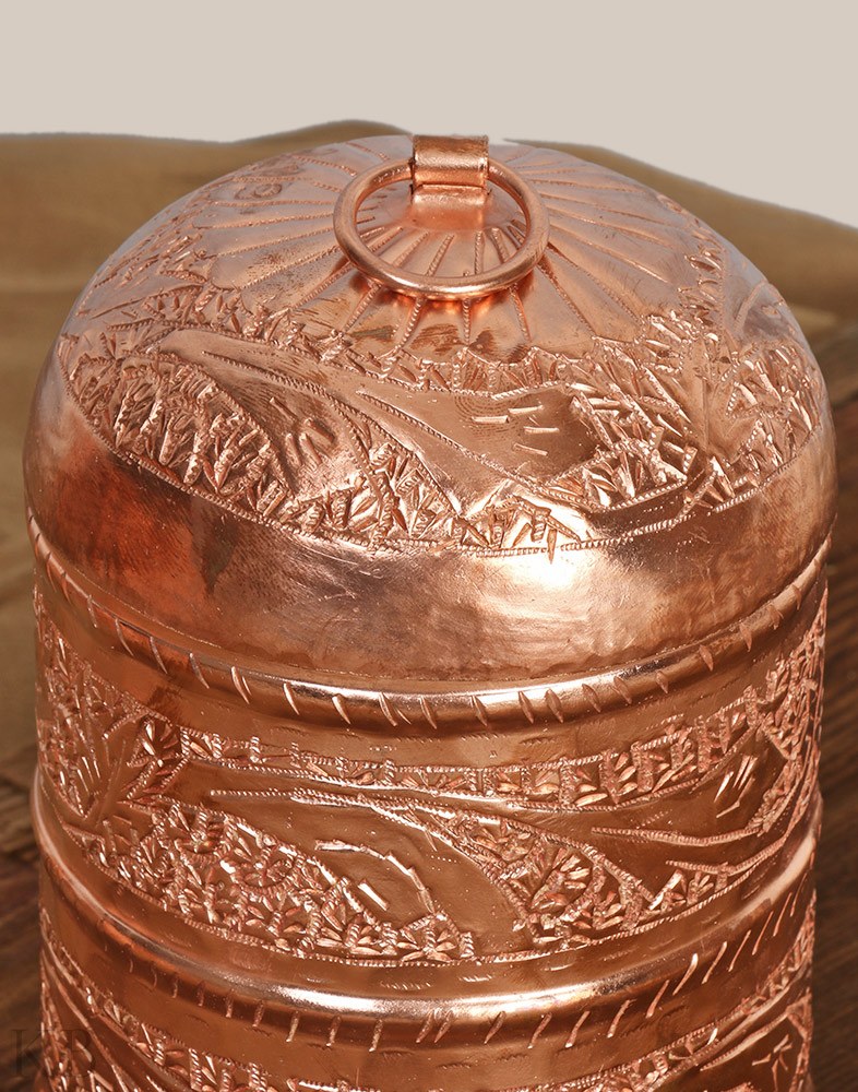 Vine Engraved Copper Spice Box (Set of 6) - KashmirBox.com