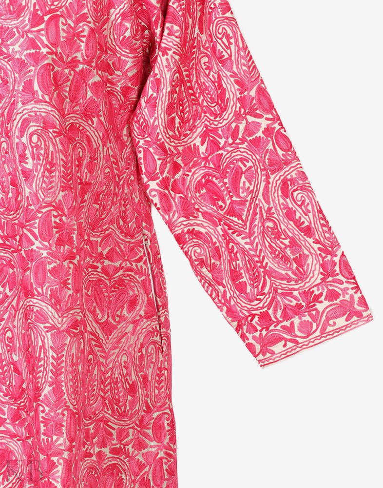 White Pink Aari Embroidered Silk Jacket - KashmirBox.com