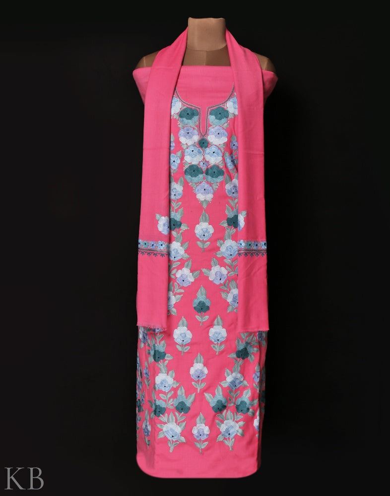 Pink Aari Embroidered Woolen Suit - KashmirBox.com