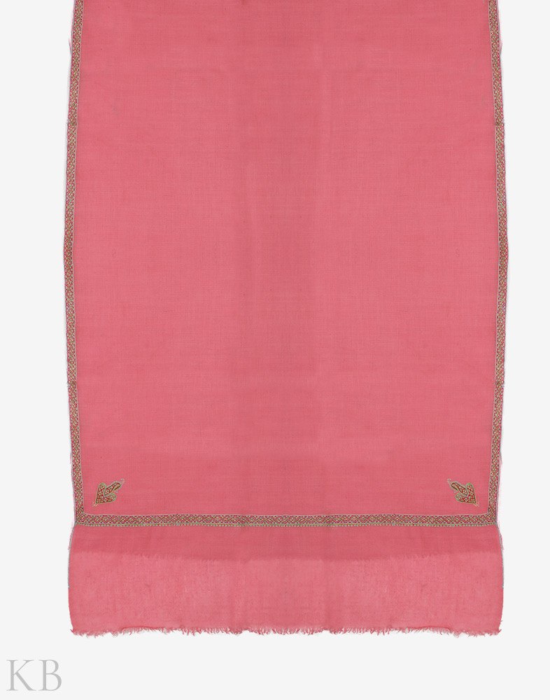 Rose Pink Embroidered Hashidaar Cashmere Stole - Kashmir Box