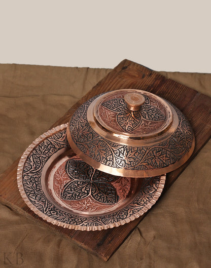 Kandkaari Copper Plate With Lid - KashmirBox.com