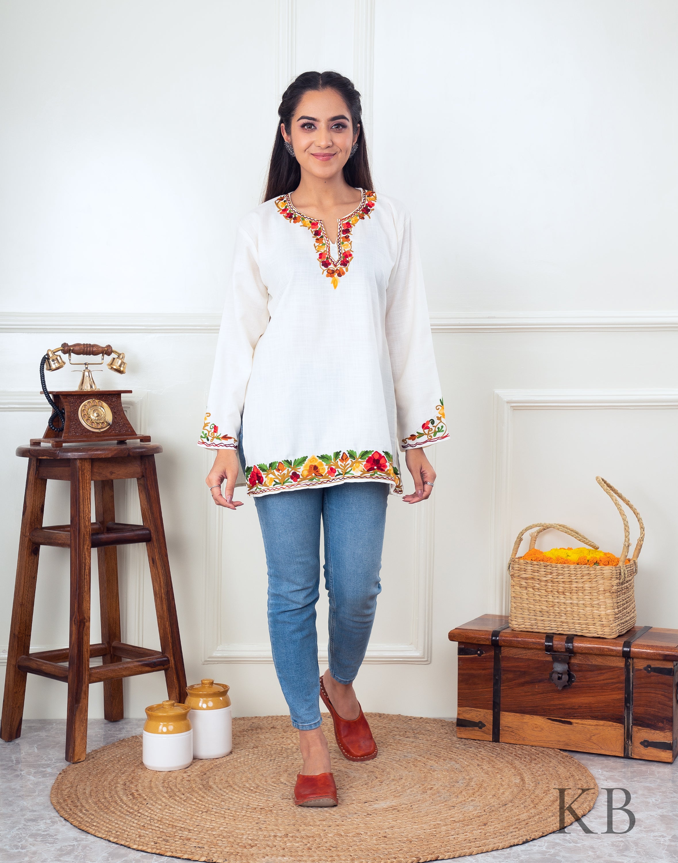Buy Shalinindia Handmade Embroidered Kurti Tunic - Authentic Kurtis - Kurti  Tops for Women - Size L White at Amazon.in