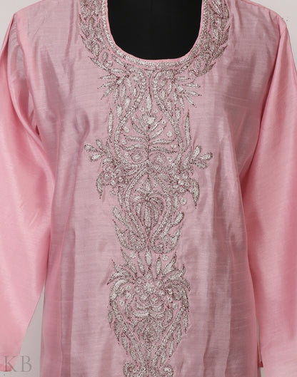 Pink Tilla Embroidered Silk Suit - KashmirBox.com