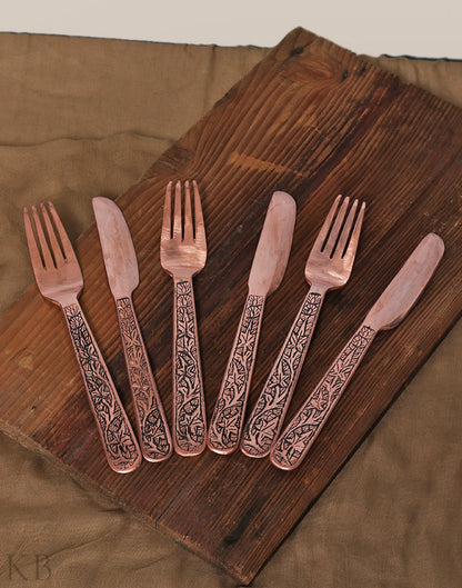 Chinar Designed Fork And Knife Set - KashmirBox.com