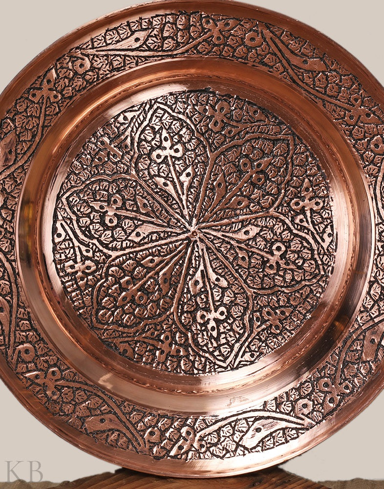 Shahi Copper Plate With Lid - Kashmir Origin