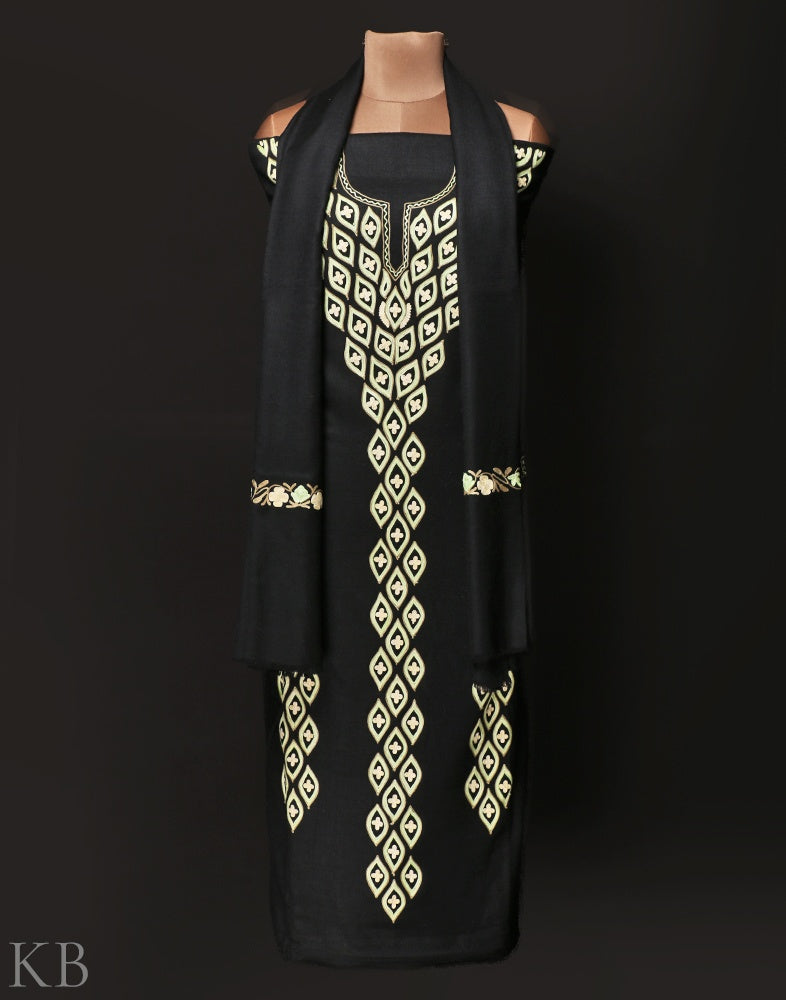 Black Aari Embroidered Woolen Suit - KashmirBox.com