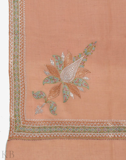 Peach Pink Embroidered Cashmere Shawl - Kashmir Box