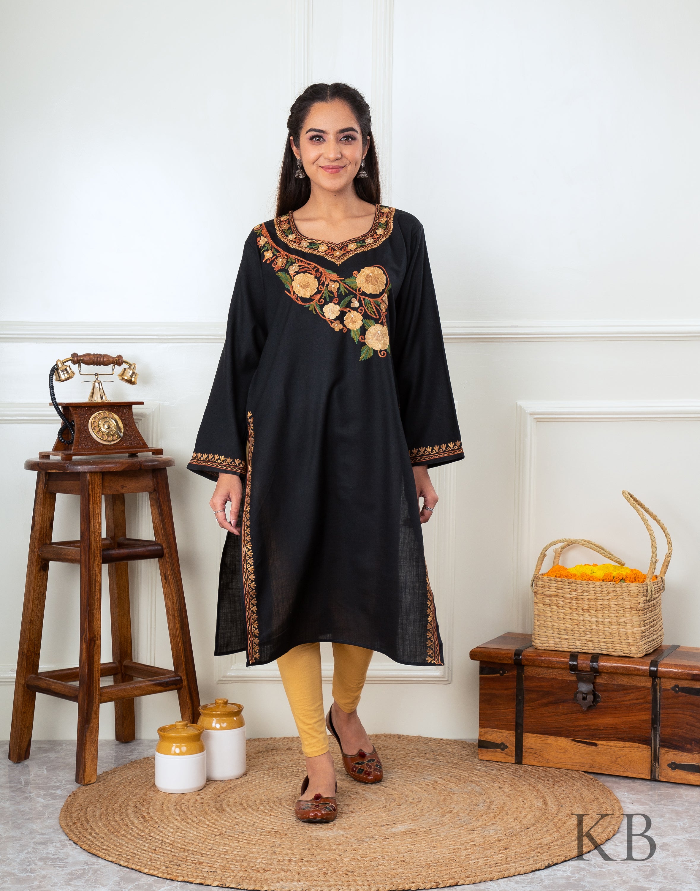 Party Wear Black Cotton Silk And Brocade Combination Tunic – Sujatra
