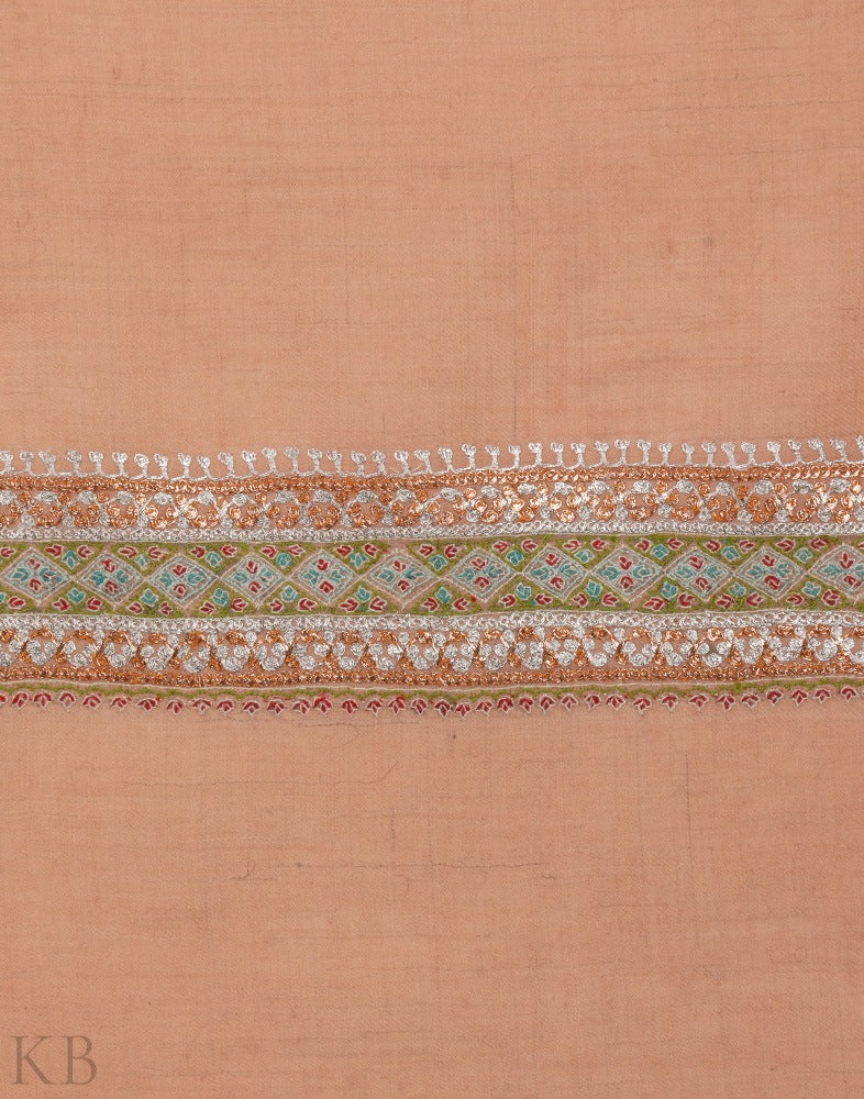 Peach Pink Embroidered Cashmere Shawl - Kashmir Box