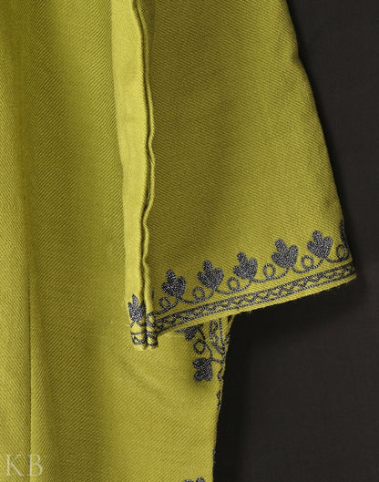Light Green Zari Embroidered Cashmilon Phiran - KashmirBox.com