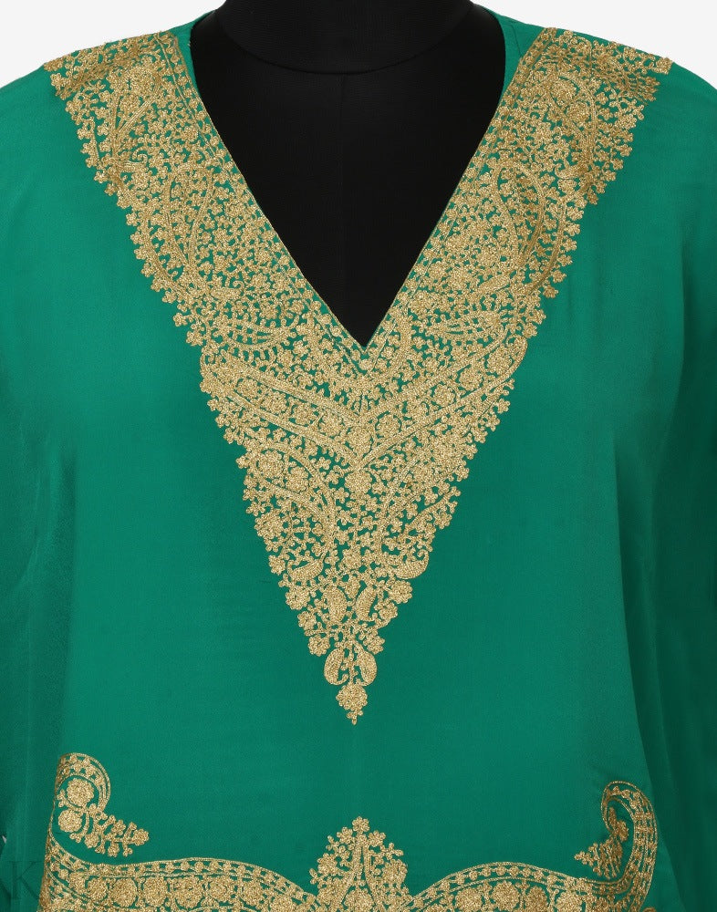Green Zari Embroidered Crepe Kaftaan - KashmirBox.com