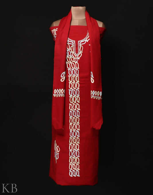 Maroon Aari Embroidered Woolen Suit - KashmirBox.com