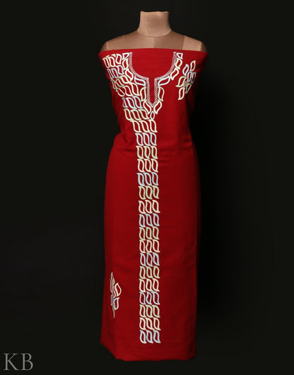 Maroon Aari Embroidered Woolen Suit - KashmirBox.com