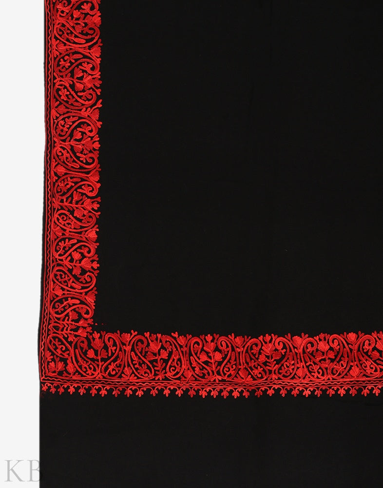 Black Aari Embroidered Cashmilon Shawl - KashmirBox.com