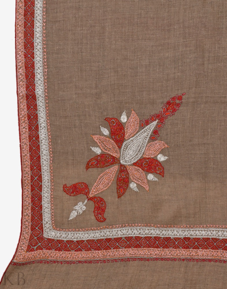 Natural Pashm Embroidered Cashmere Shawl - Kashmir Box