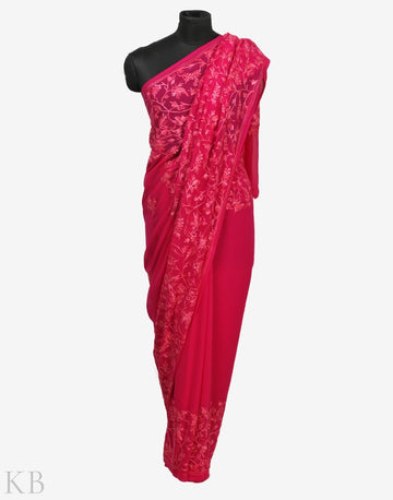 Self Aari Kaari Pink Embroidered Saree - KashmirBox.com
