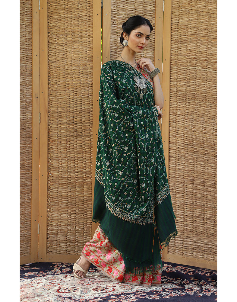 Green Check Jaldaar Pashmina Shawl - KashmirBox.com